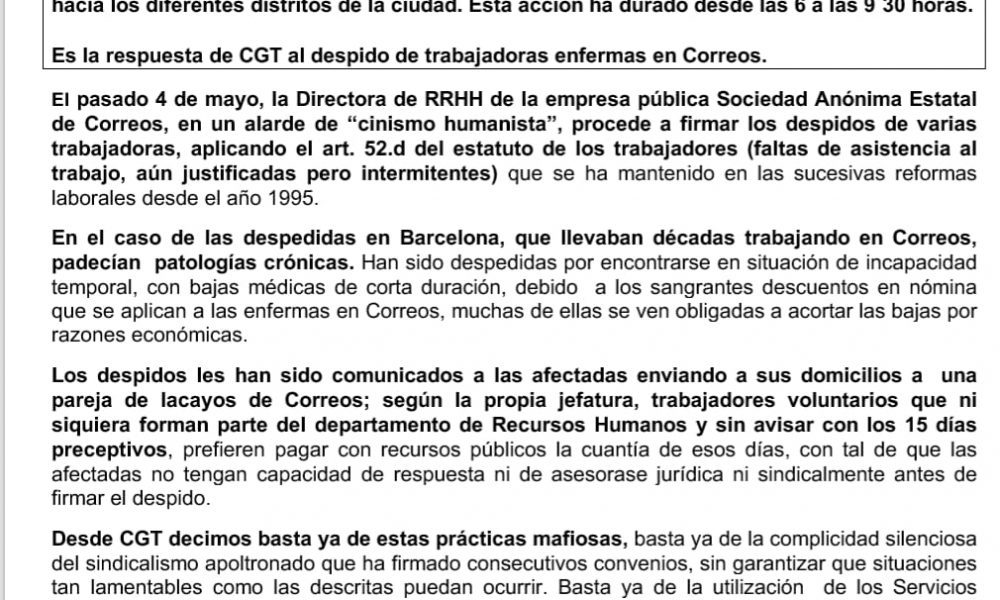 LA CGT PARALIZA LAS FURGONETAS DE CORREOS EN BARCELONA – CGT Barcelona