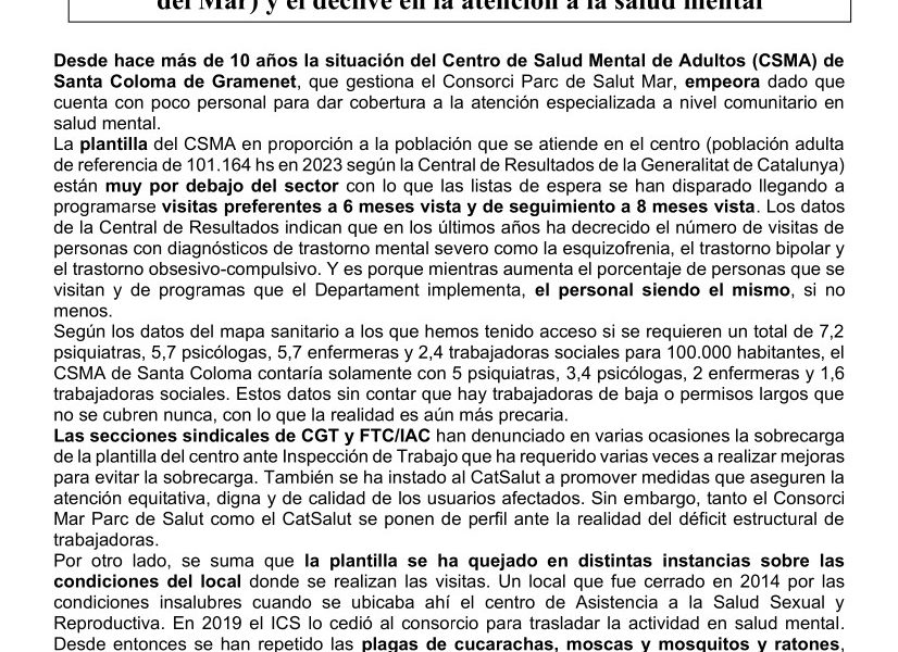 La dejadez (de l’Ajuntament de Santa Coloma, ICS y el Hospital del Mar ...